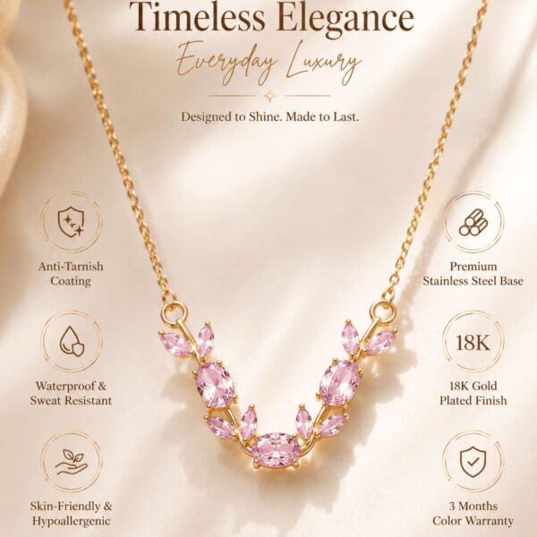 Hayat By Ladli Pink Crystal Vine Pendant Necklace – 18K Gold Plated
