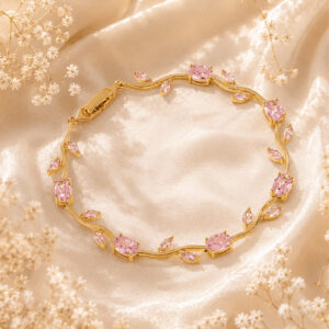 Hayat By Ladli Pink Tulip Crystal Bracelet – 18K Gold Plated