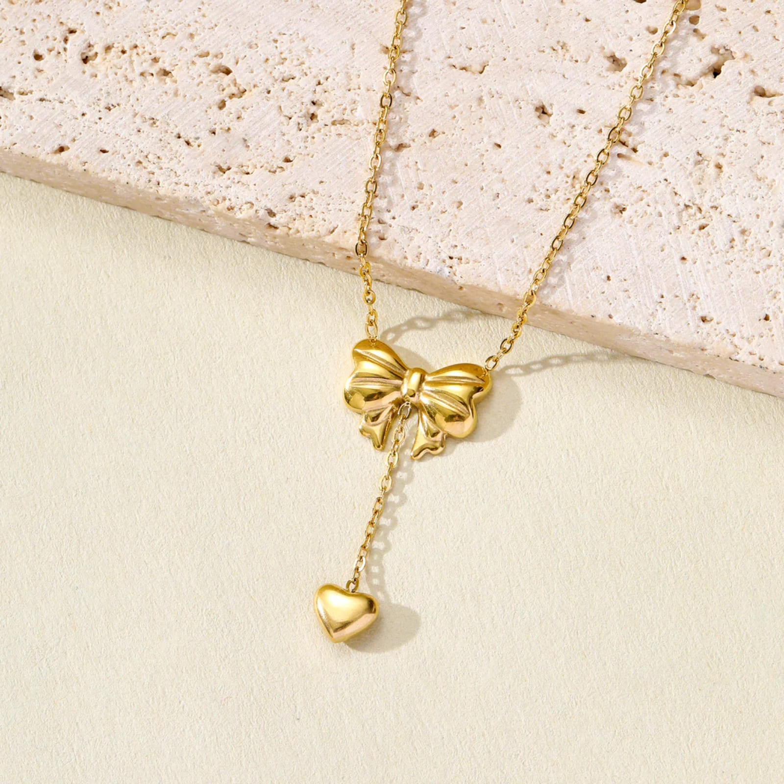 Hayat By Ladli Bow & Heart Drop Necklace – 18K Gold Plated