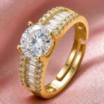 Hayat By Ladli Adjustable Solitaire Crystal Ring – 18K Gold Plated