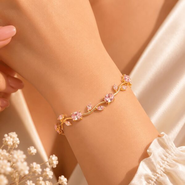 Hayat By Ladli Pink Tulip Crystal Bracelet – 18K Gold Plated