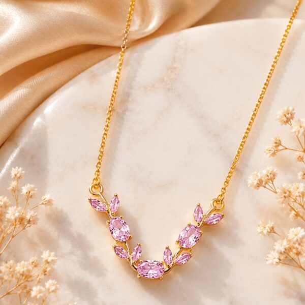 Hayat By Ladli Pink Crystal Vine Pendant Necklace – 18K Gold Plated