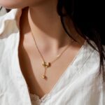 Hayat By Ladli Bow & Heart Drop Necklace – 18K Gold Plated