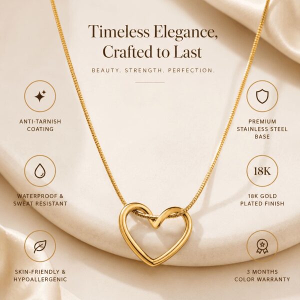 Hayat By Ladli Minimalist Open Heart Pendant Necklace – 18K Gold Plated